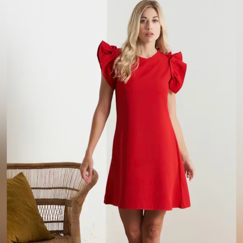 Tiana B. women's dress, size 12, red with ruffled sleeves